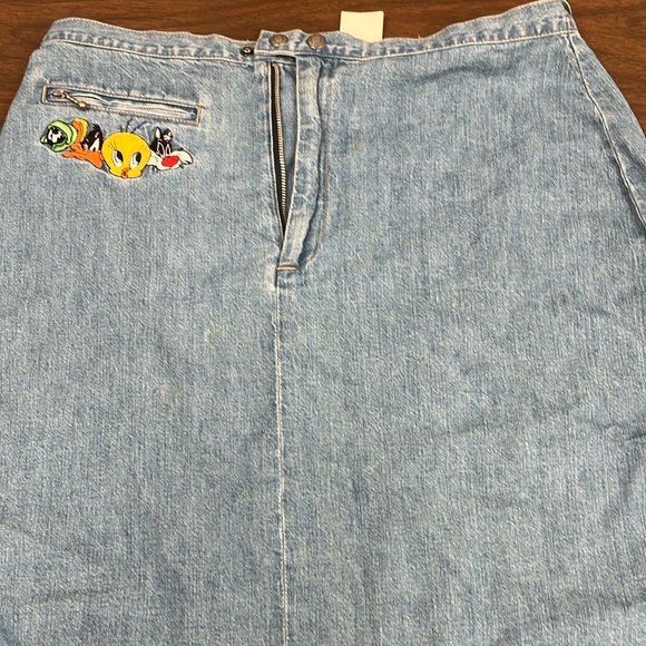 Cartoon Embroidered Denim Skirt, 1st pic true color waist 15” length 20” - Picture 4 of 5